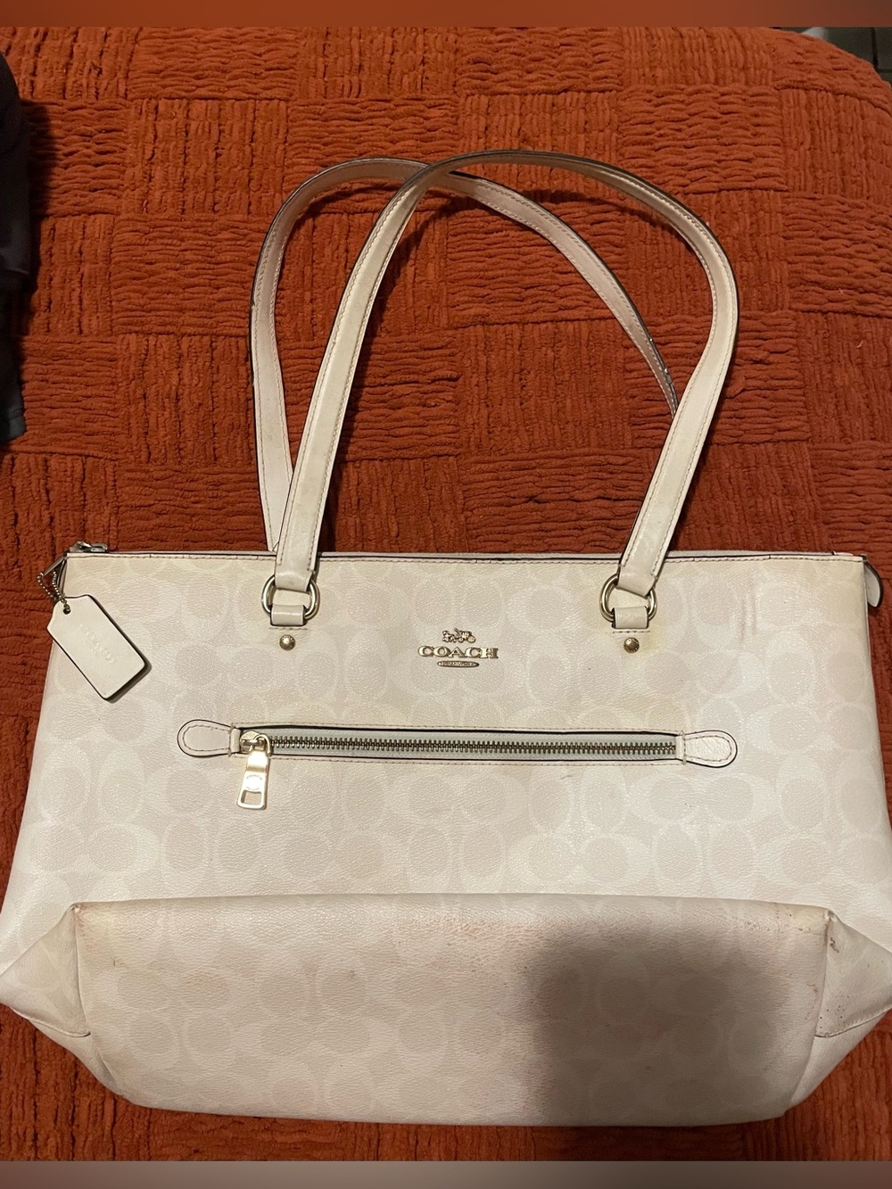 Project! Coach White Signature Tote Bag with Gold Hardware